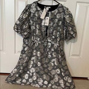 Urban Outfitters Black and White Gingham Floral Midi Dress